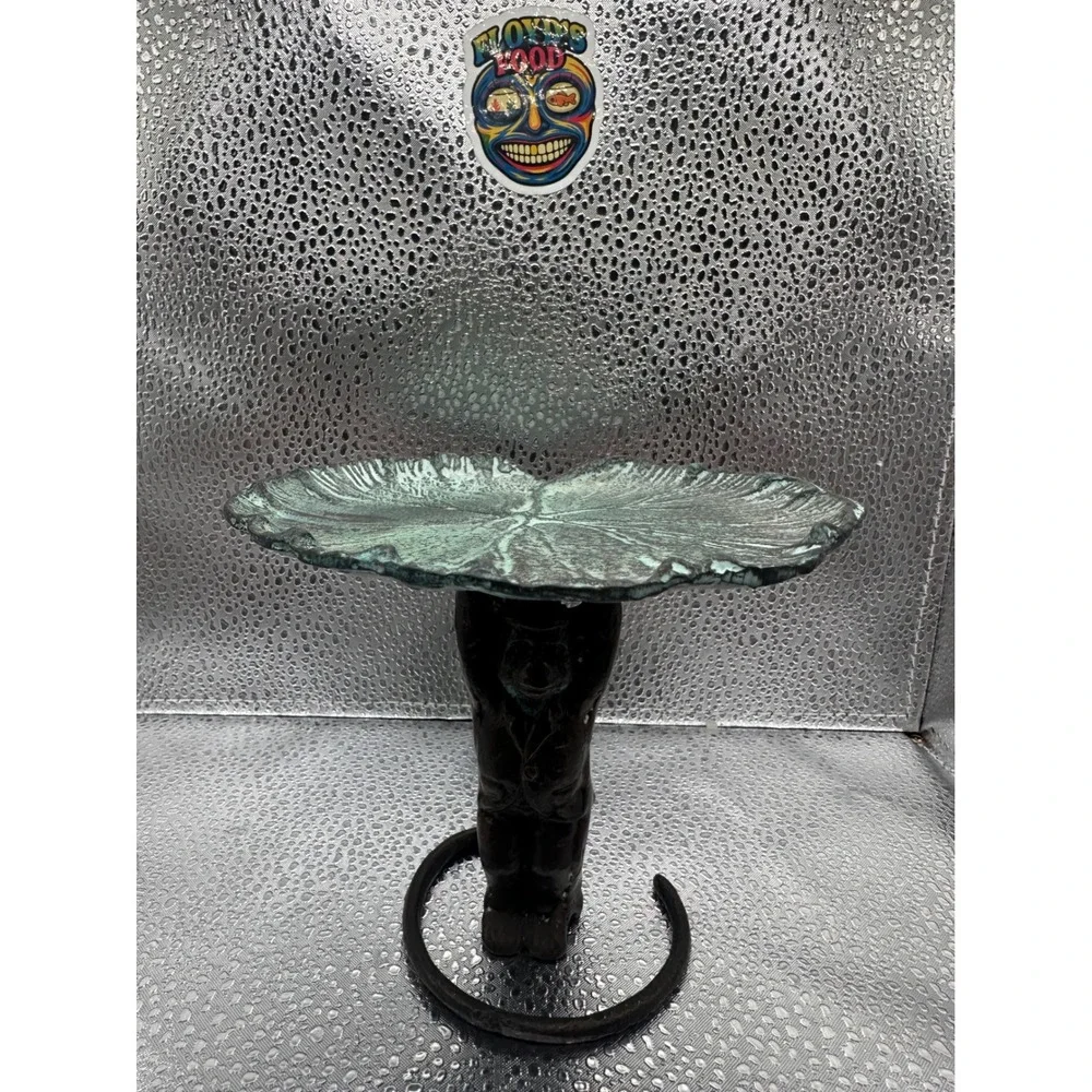 Vintage Cast Metal Monkey Pedestal Tray Leaf Dish Verdigris 4in‎ Decor
